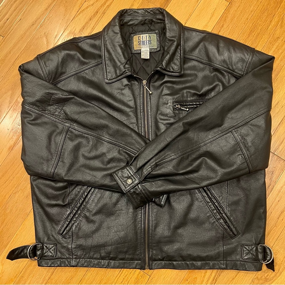 Vintage Black Leather Jacket by CITY STREETS Size XL / Detroit style